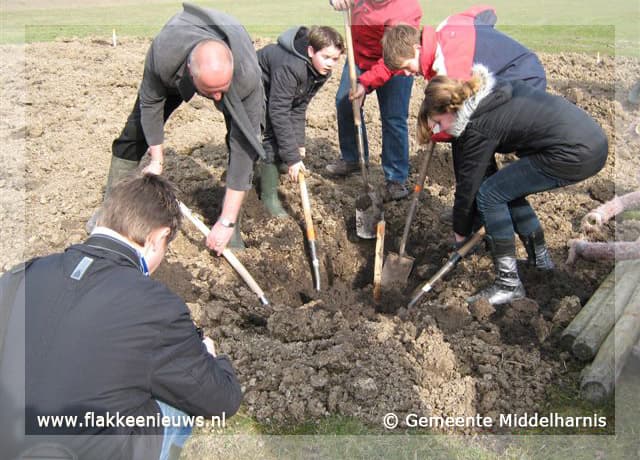 Middelharnis plant samen met leerlingen bomen