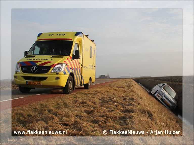 Auto van de weg, in de sloot