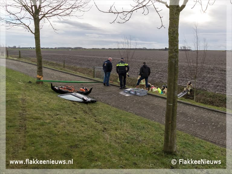 Auto van de dijk bij Oude-Tonge