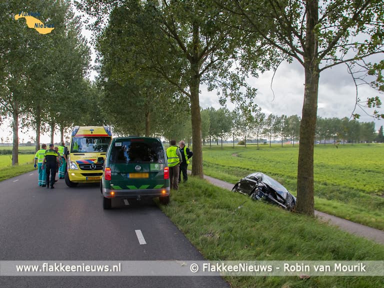 Auto tegen boom bij Stad aan ‘t Haringvliet