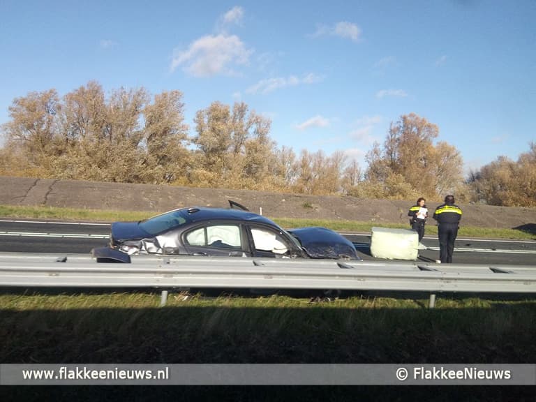 Verkeer N59 muurvast door ongeval