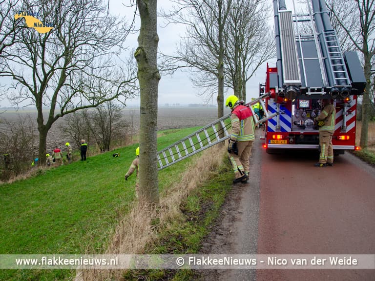 Auto van de dijk in polder Sommelsdijk