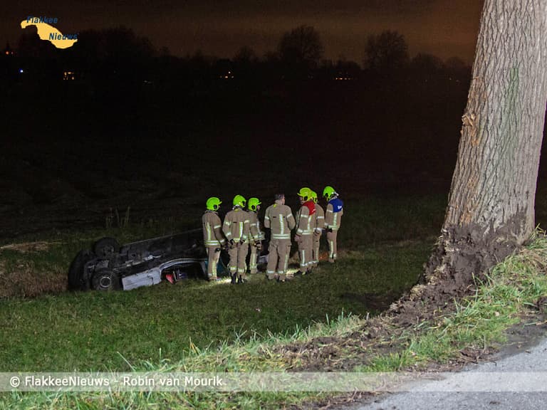 Bestelbusje tegen boom nabij Nieuwe-Tonge