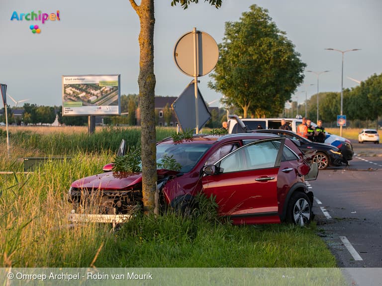 Voertuig komt tegen boom tot stilstand na botsing