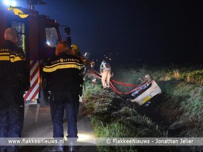 Hulpdiensten rukken uit voor auto over de kop