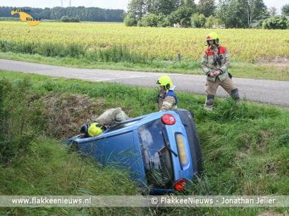 Auto met twee kinderen in de sloot