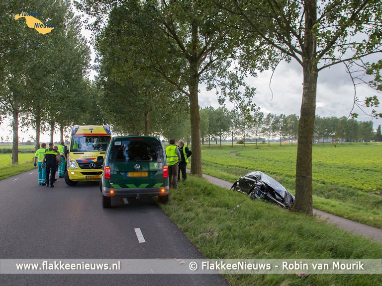 Auto tegen boom bij Stad aan ‘t Haringvliet