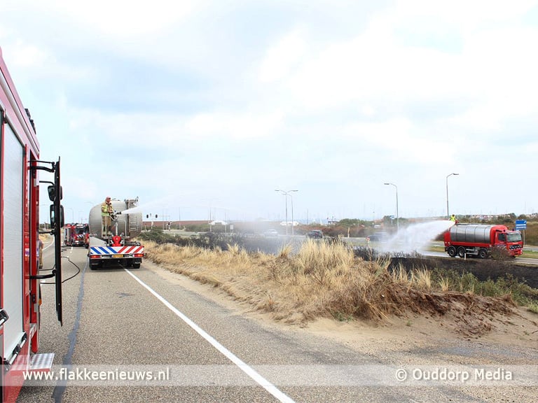 Verkeershinder N57 Brouwersdam door ongeval en brand