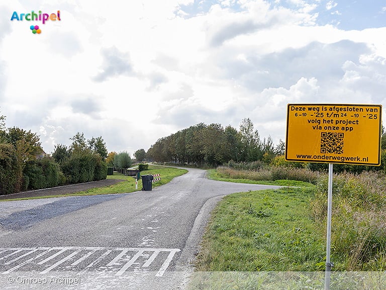 Wegafsluiting Oudelandsedijk vanwege asfaltonderhoud