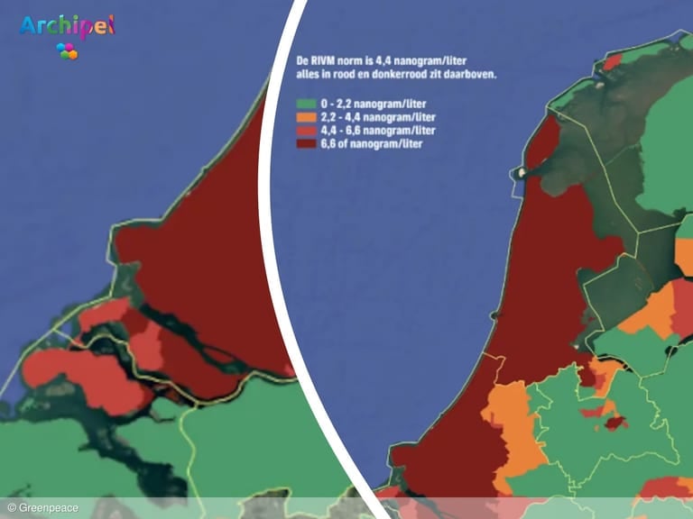 Drinkwater Goeree-Overflakkee kleurt rood tot donkerrood op PFAS-kaart