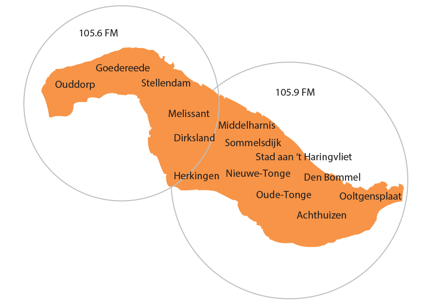 Kaart van het verzorgingsgebied van Omroep Archipel